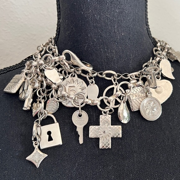 Women’s Silver Tone Charm Medallion Belt Necklace Bracelet